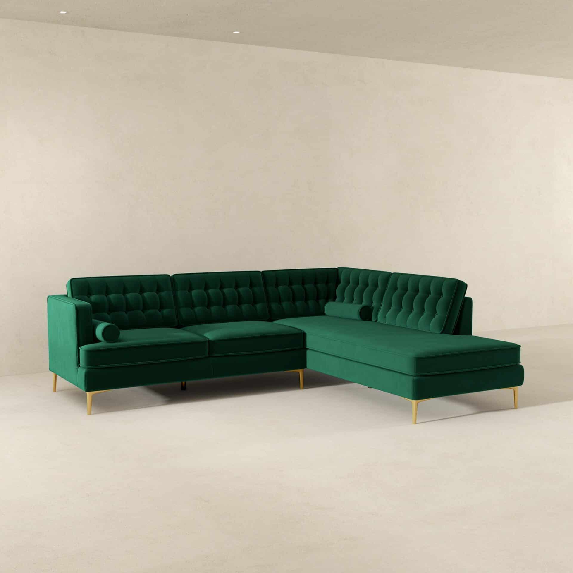 Green Velvet Right-Facing Sectional Sofa with Removable Legs 4 Green Velvet Right-Facing Sectional Sofa with Removable Legs - Image 4