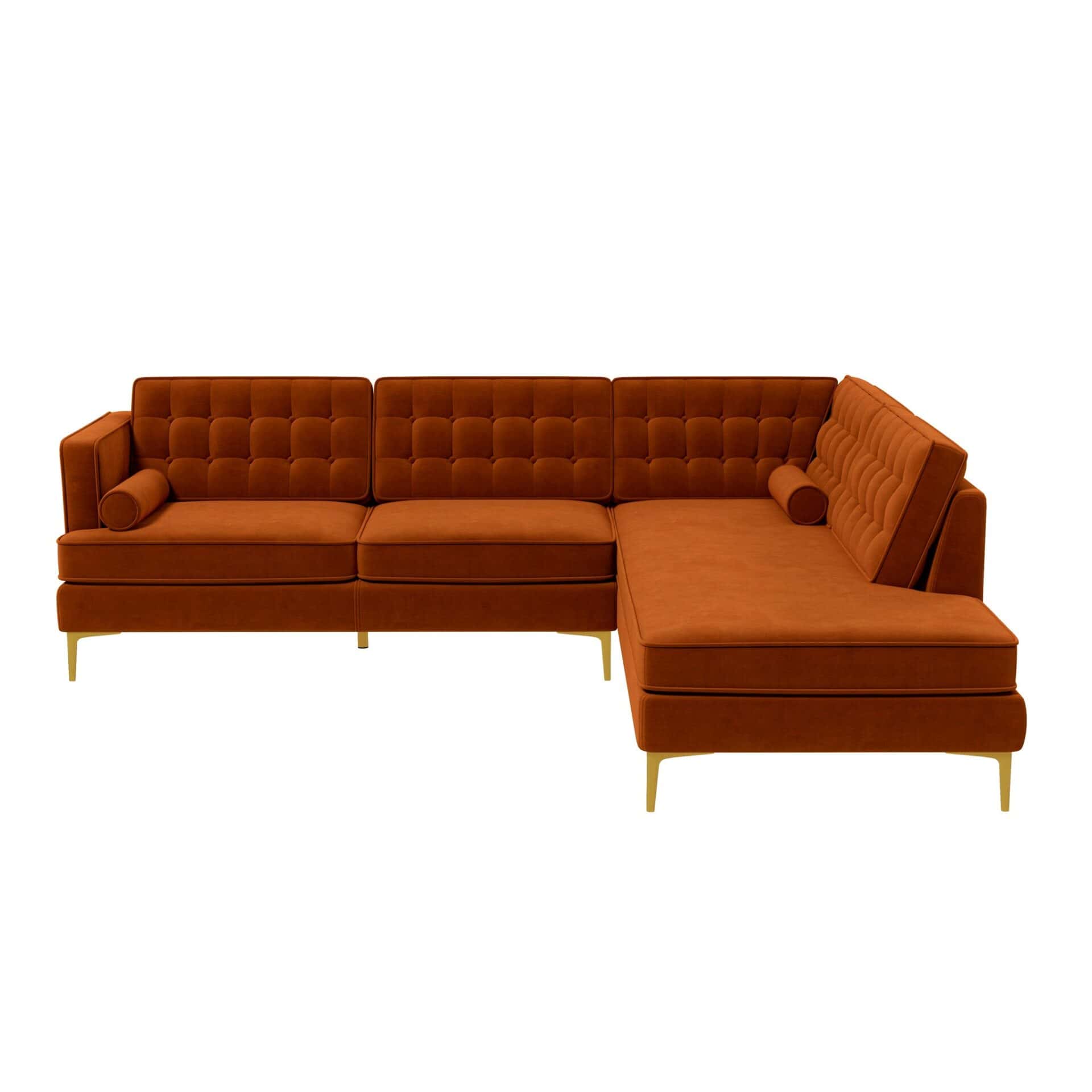 Orange Velvet Right-Facing Sectional Sofa with Removable Legs 1 Orange Velvet Right-Facing Sectional Sofa with Removable Legs