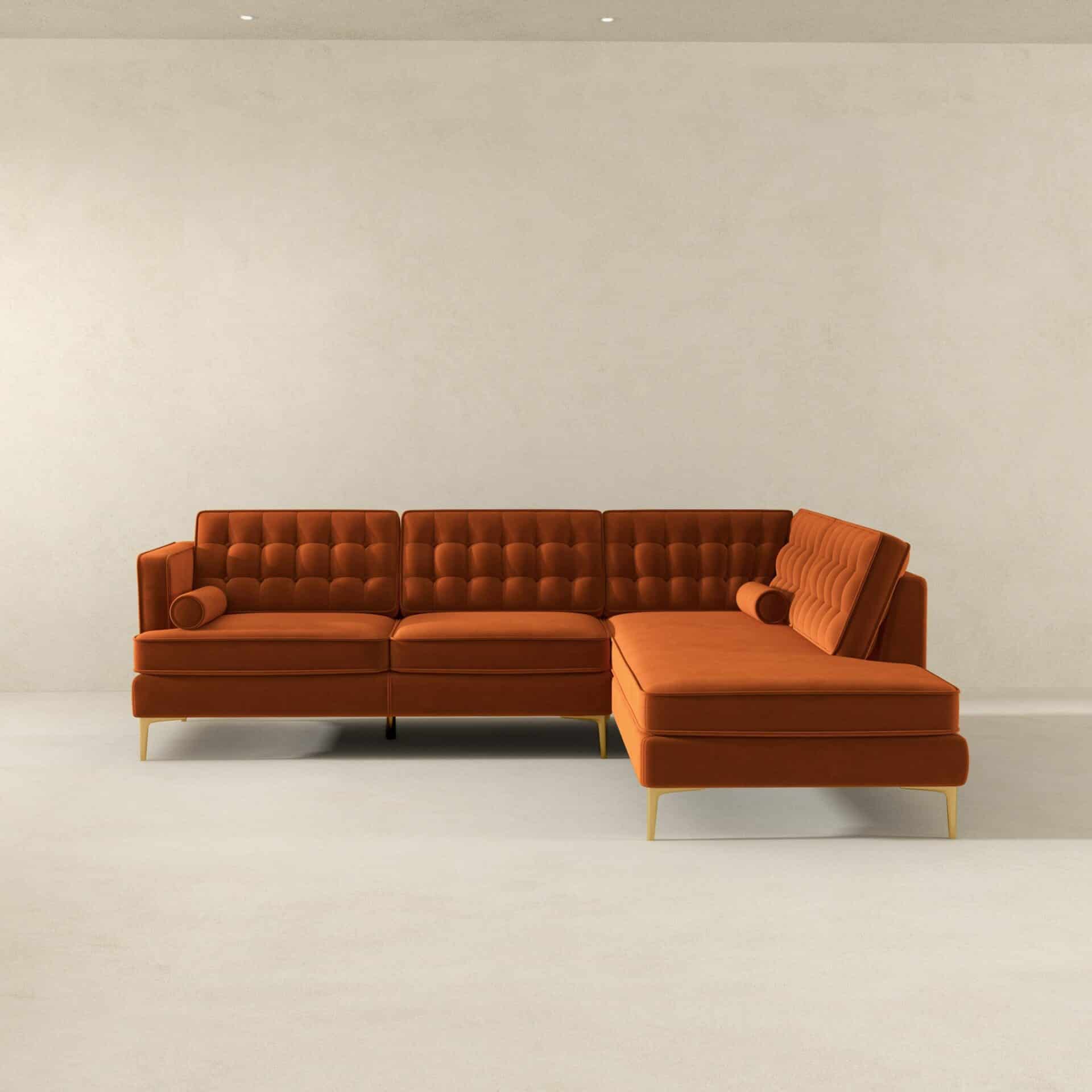 Orange Velvet Right-Facing Sectional Sofa with Removable Legs 6 Orange Velvet Right-Facing Sectional Sofa with Removable Legs - Image 6