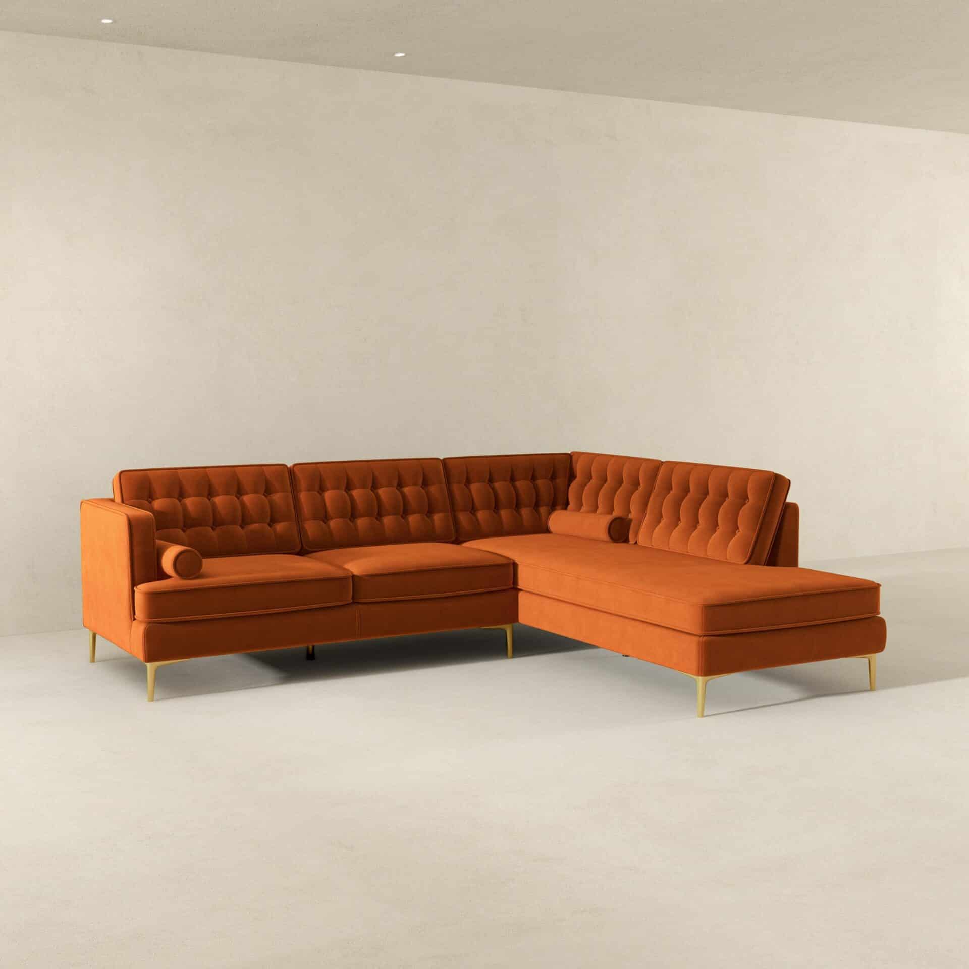 Orange Velvet Right-Facing Sectional Sofa with Removable Legs 5 Orange Velvet Right-Facing Sectional Sofa with Removable Legs - Image 5