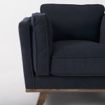 Brooks 41.7L x 34.8W x 33.5H Navy Blue Fabric Chair W/ Medium Brown Wooden Legs