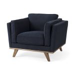Brooks 41.7L x 34.8W x 33.5H Navy Blue Fabric Chair W/ Medium Brown Wooden Legs