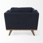 Brooks 41.7L x 34.8W x 33.5H Navy Blue Fabric Chair W/ Medium Brown Wooden Legs
