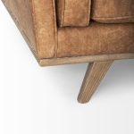 Brooks 90.2L x 34.8W x 33.5H Cognac Brown Faux Leather Three Seater Sofa W/ Medium Brown Wooden Legs