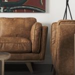 Brooks 90.2L x 34.8W x 33.5H Cognac Brown Faux Leather Three Seater Sofa W/ Medium Brown Wooden Legs