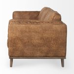 Brooks 90.2L x 34.8W x 33.5H Cognac Brown Faux Leather Three Seater Sofa W/ Medium Brown Wooden Legs