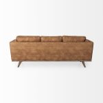 Brooks 90.2L x 34.8W x 33.5H Cognac Brown Faux Leather Three Seater Sofa W/ Medium Brown Wooden Legs