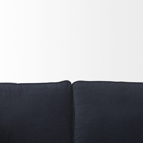 Brooks 90.2L x 34.8W x 33.5H Navy Blue Fabric Three Seater Sofa W Medium Brown Wooden Legs 10