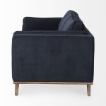 Brooks 90.2L x 34.8W x 33.5H Navy Blue Fabric Three Seater Sofa W/ Medium Brown Wooden Legs