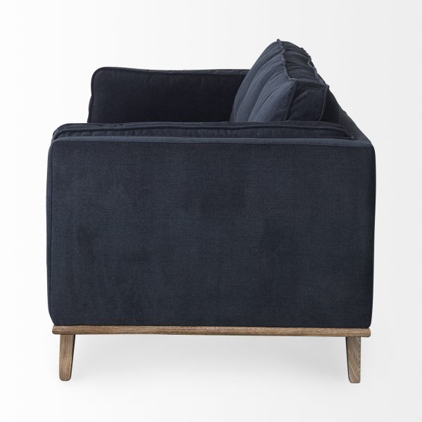 Brooks 90.2L x 34.8W x 33.5H Navy Blue Fabric Three Seater Sofa W Medium Brown Wooden Legs 5