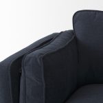 Brooks 90.2L x 34.8W x 33.5H Navy Blue Fabric Three Seater Sofa W/ Medium Brown Wooden Legs