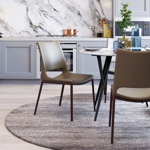 Brown Faux Leather Dining Chair with Walnut Frame Set of 2 1
