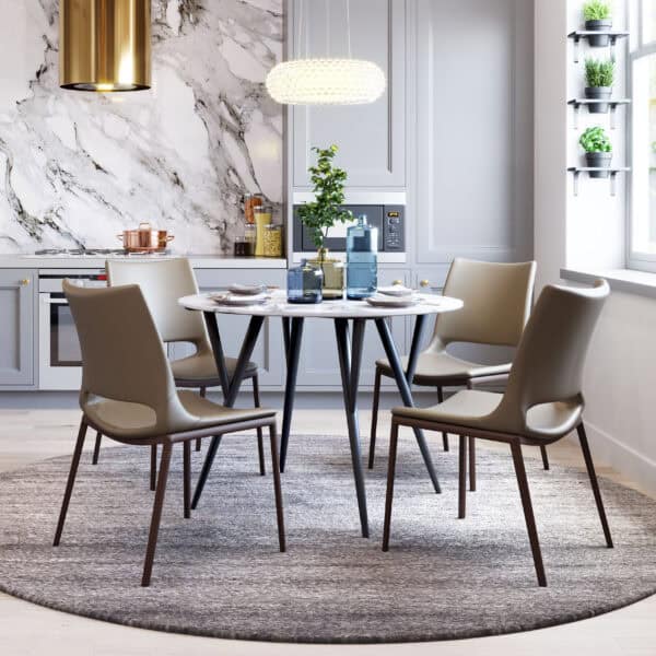 Brown Faux Leather Dining Chair with Walnut Frame (Set of 2)