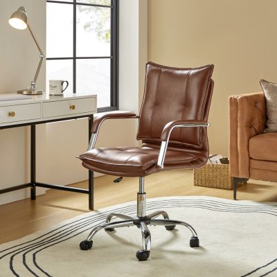 Brown Vegan Leather Tufted Wingback Adjustable Height Swivel Task Chair