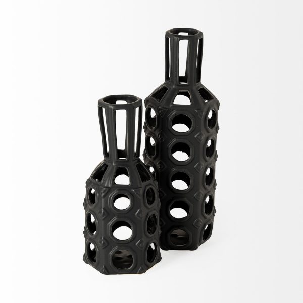 Brunel Large Black Drum Shaped Ceramic Vase 5