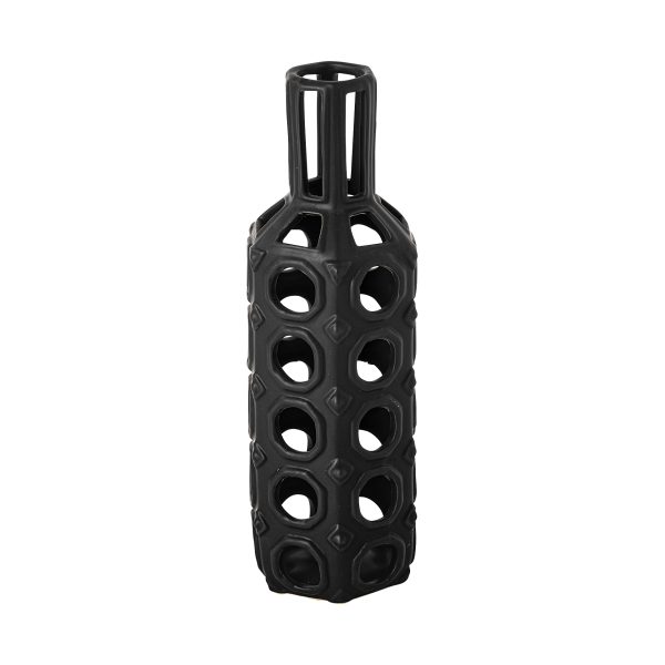 Brunel Large Black Drum Shaped Ceramic Vase
