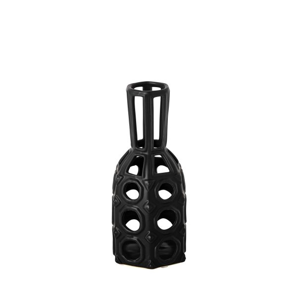Brunel Small Black Drum Shaped Ceramic Vase
