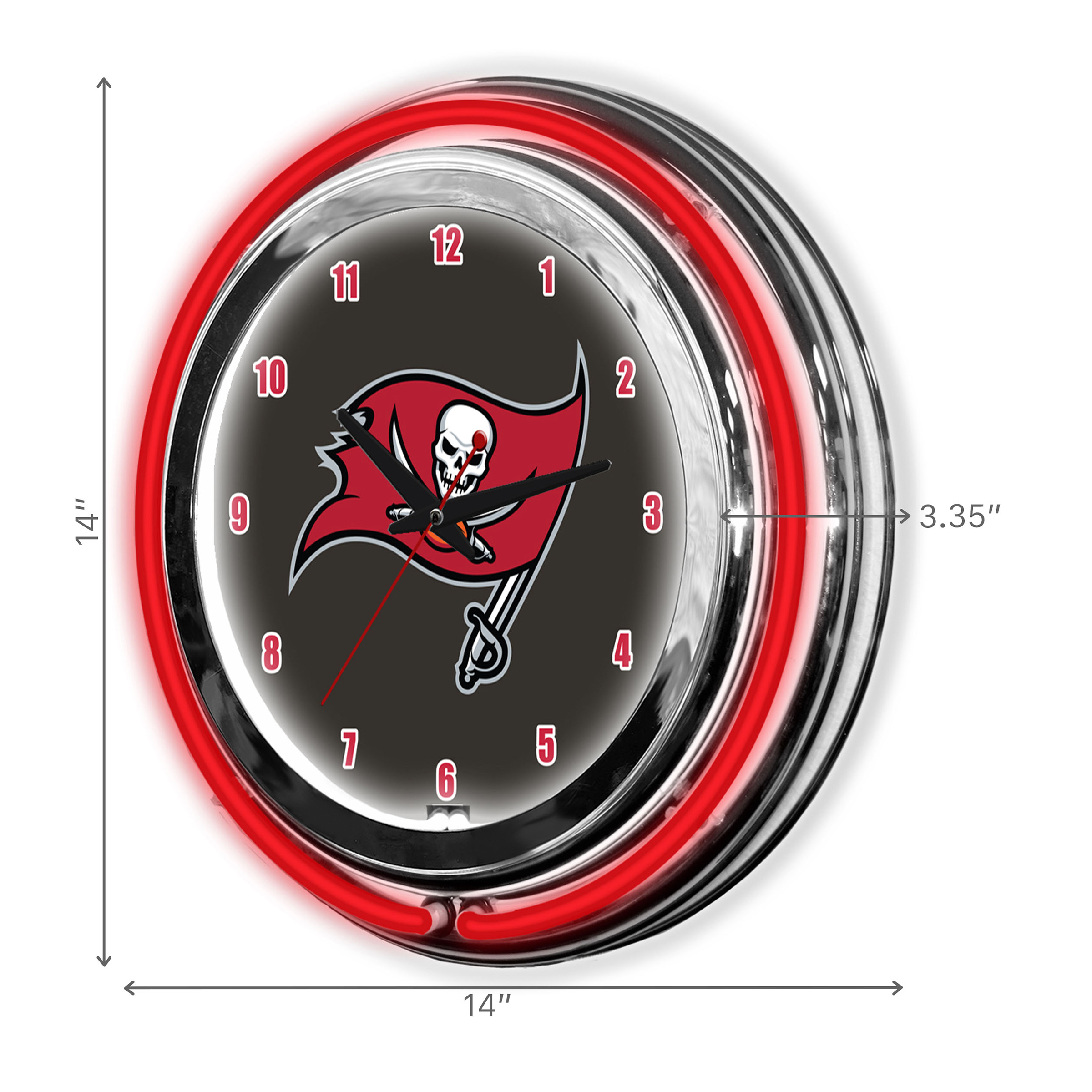 Buccaneers 14 Inch Neon Chrome Clock Team Colors 3 Buccaneers 14 Inch Neon Chrome Clock Team Colors - Image 3