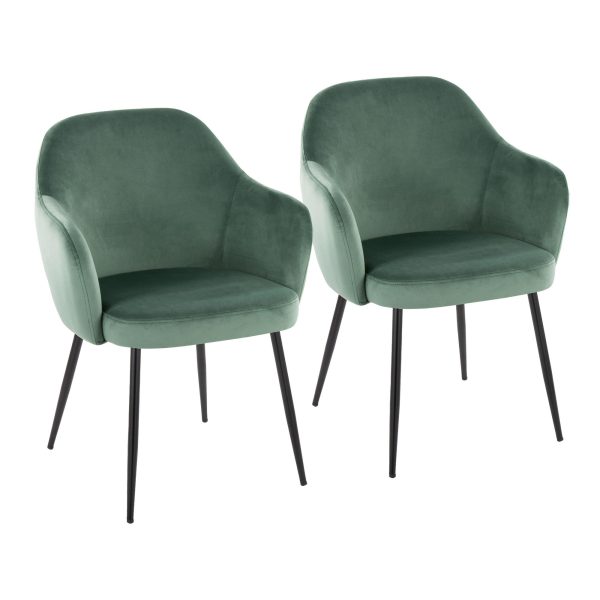 Buena Black Metal Green Velvet Contemporary Dining Chairs Set of 2 1