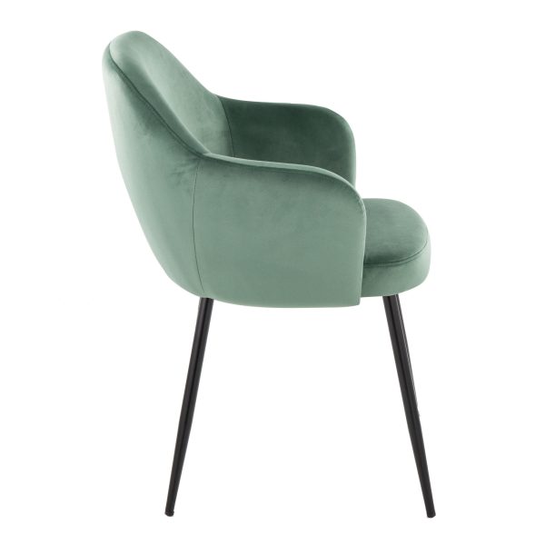Buena Black Metal Green Velvet Contemporary Dining Chairs Set of 2 3