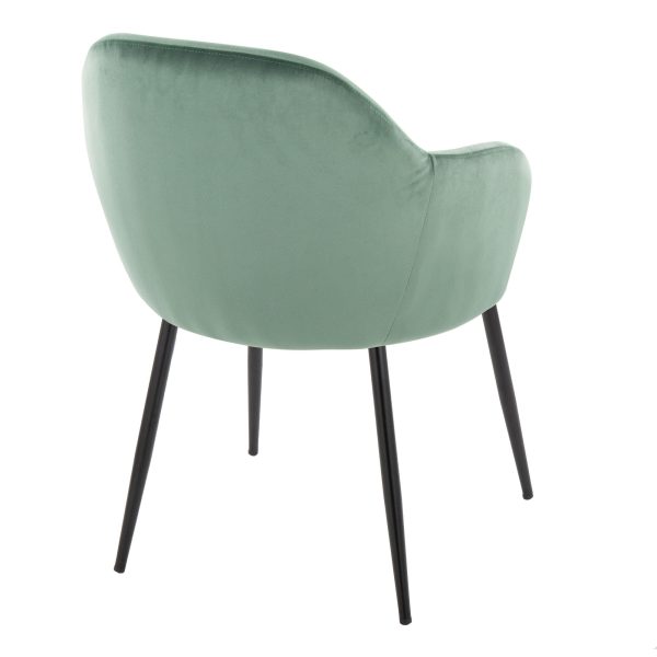 Buena Black Metal Green Velvet Contemporary Dining Chairs Set of 2 4