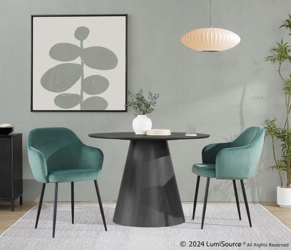 Buena Black Metal Green Velvet Contemporary Dining Chairs Set of 2