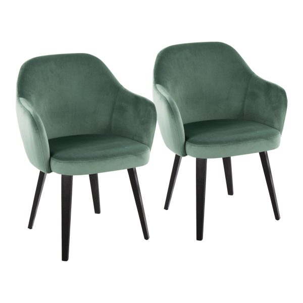 Buena Black Wood Green Velvet Contemporary Dining Chairs Set of 2 1
