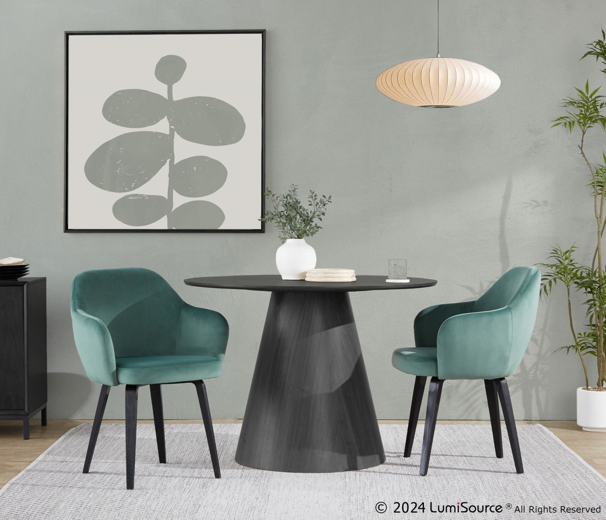 Buena Black Wood Green Velvet Contemporary Dining Chairs (Set of 2) 1 Buena Black Wood Green Velvet Contemporary Dining Chairs (Set of 2)