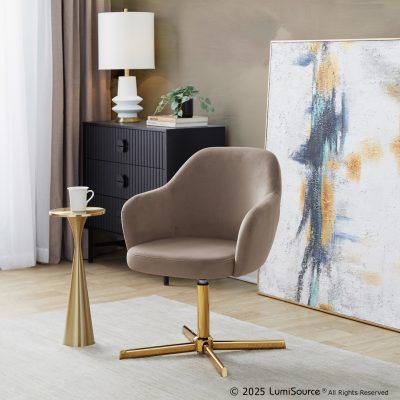 Buena Brown Velvet Chrome Gold Contemporary Swivel Accent Chair