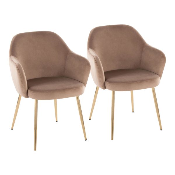 Buena Brown Velvet Gold Contemporary Dining Chairs Set of 2 1