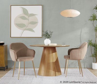 Buena Brown Velvet Gold Contemporary Dining Chairs (Set of 2)