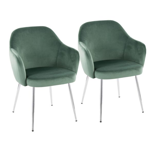 Buena Chrome Green Velvet Contemporary Dining Chairs Set of 2 1