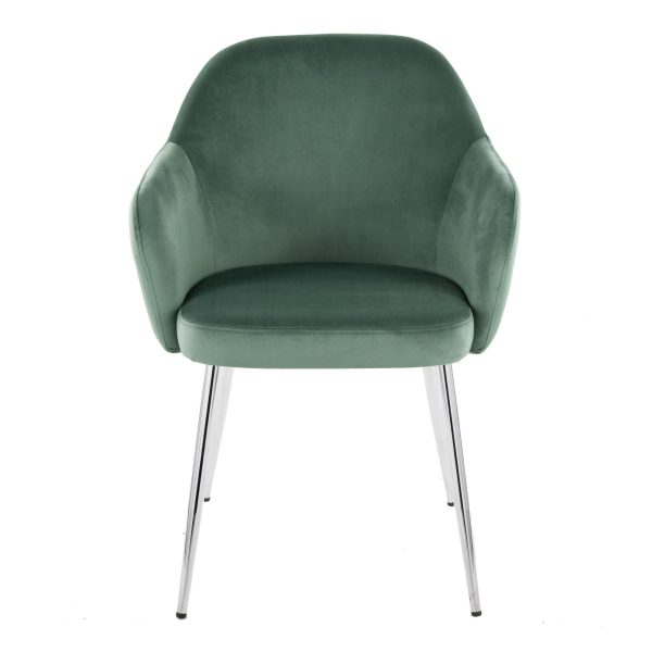 Buena Chrome Green Velvet Contemporary Dining Chairs Set of 2 6