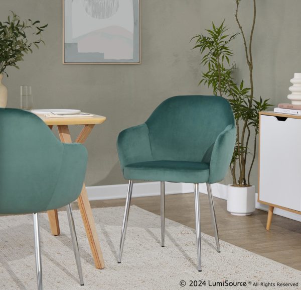 Buena Chrome Green Velvet Contemporary Dining Chairs Set of 2