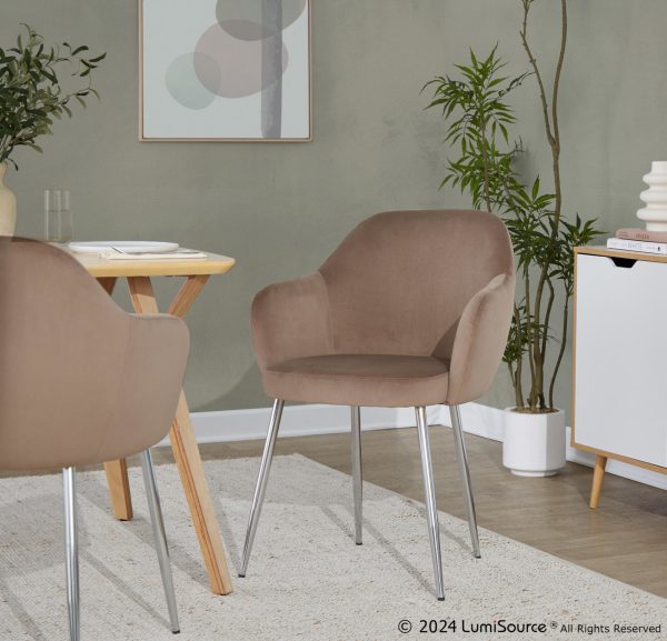 Buena Contemporary Brown Velvet Dining Chairs Chrome Metal Set of 2