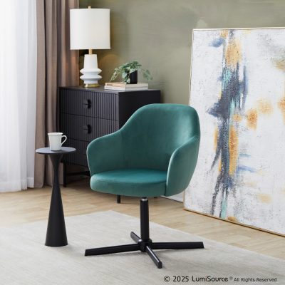 Buena Contemporary Green Velvet Swivel Accent Chair Black Metal Base