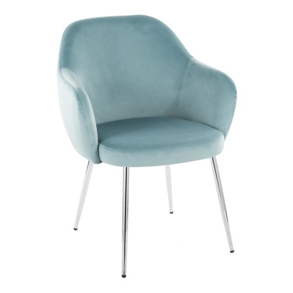 Buena Contemporary Light Blue Velvet Dining Chairs Chrome Set of 2 2