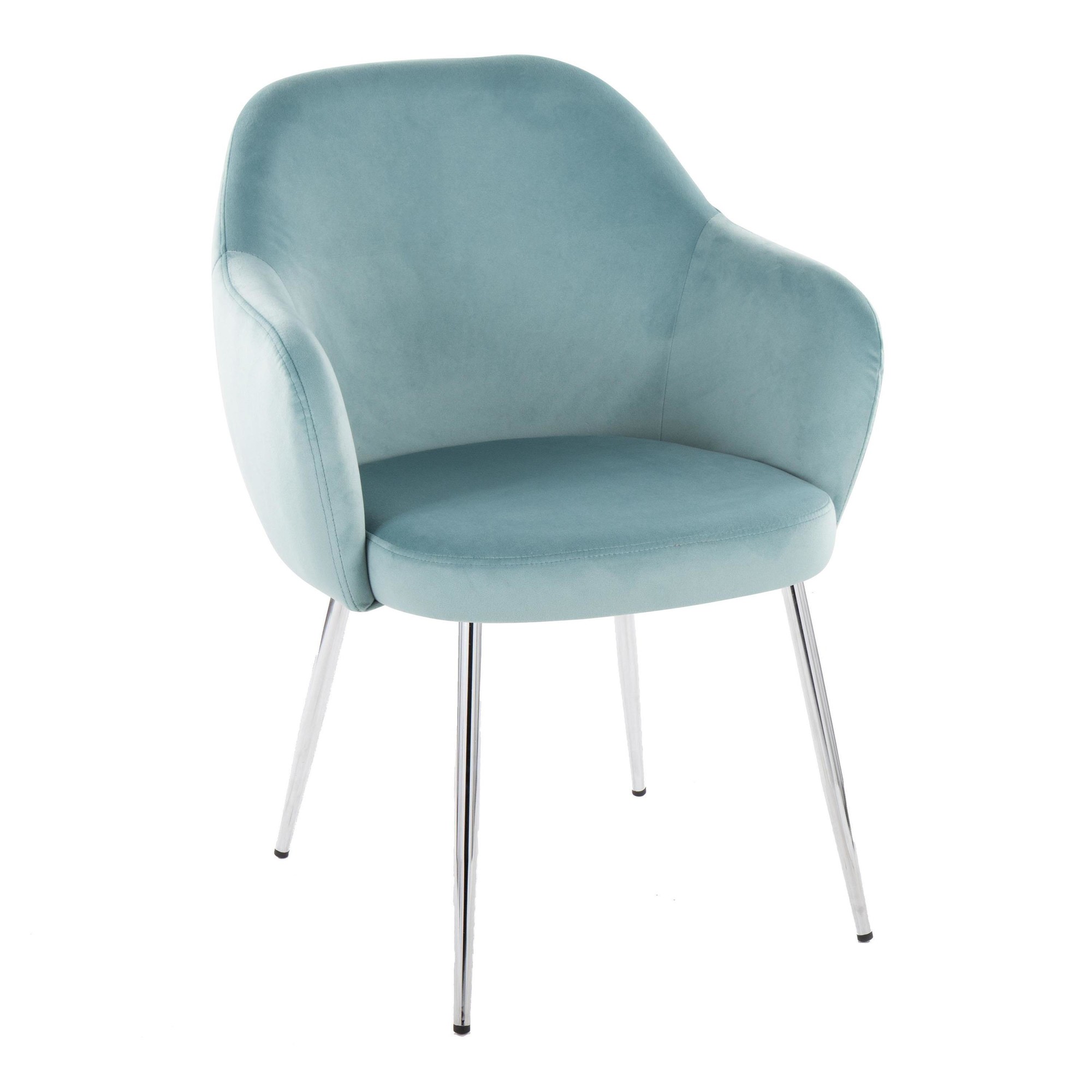 Buena Contemporary Light Blue Velvet Dining Chairs Chrome (Set of 2) 3 Buena Contemporary Light Blue Velvet Dining Chairs Chrome (Set of 2) - Image 3