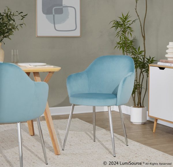 Buena Contemporary Light Blue Velvet Dining Chairs Chrome Set of 2