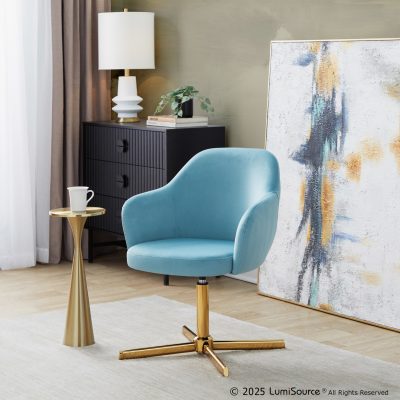 Buena Contemporary Swivel Accent Chair Light Blue Velvet Gold