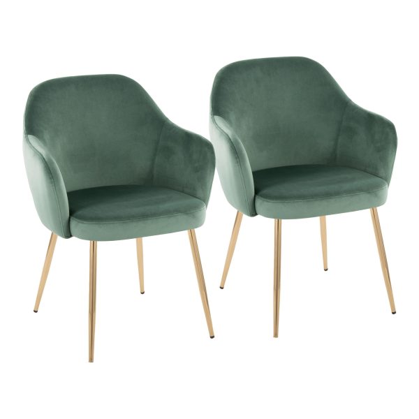 Buena Gold and Green Velvet Contemporary Dining Chairs Set of 2 1
