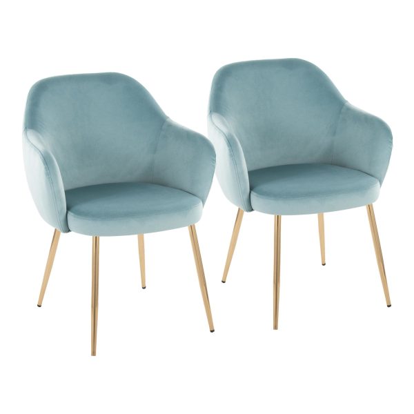 Buena Gold and Light Blue Velvet Contemporary Dining Chairs Set of 2 1