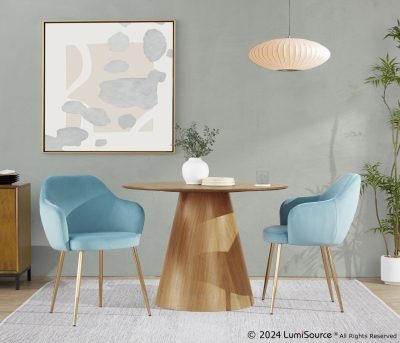Buena Gold and Light Blue Velvet Contemporary Dining Chairs (Set of 2)