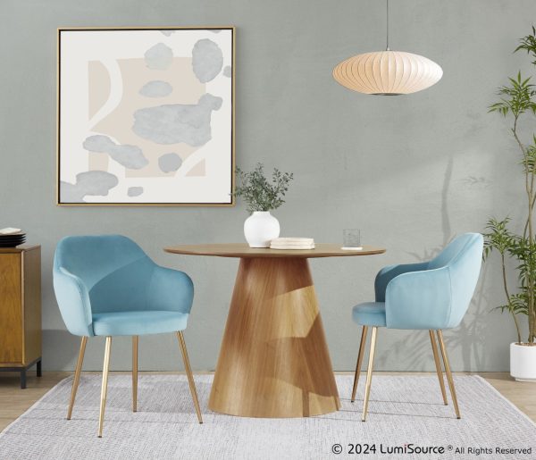 Buena Gold and Light Blue Velvet Contemporary Dining Chairs Set of 2