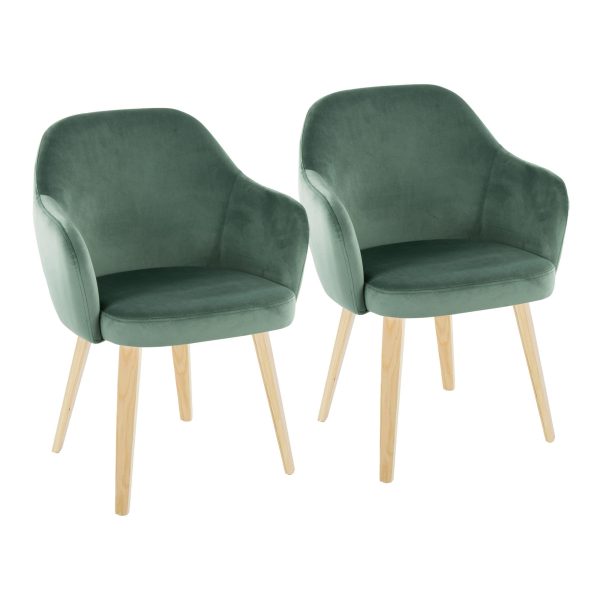Buena Green Velvet Contemporary Dining Chairs Natural Wood Set of 2 1
