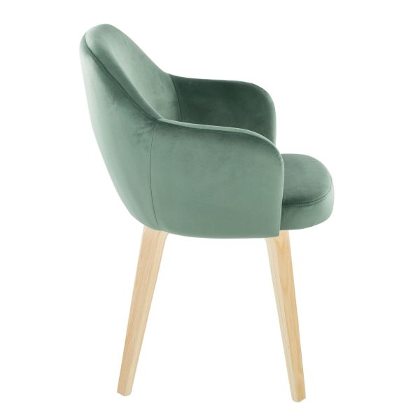 Buena Green Velvet Contemporary Dining Chairs Natural Wood Set of 2 3