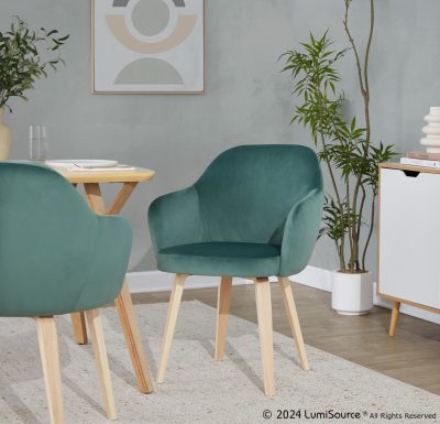 Buena Green Velvet Contemporary Dining Chairs Natural Wood (Set of 2)