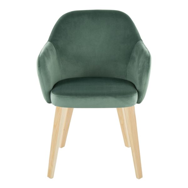 Buena Green Velvet Contemporary Dining Chairs Natural Wood Set of 2 6
