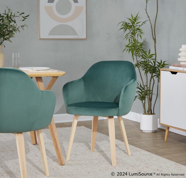 Buena Green Velvet Contemporary Dining Chairs Natural Wood Set of 2