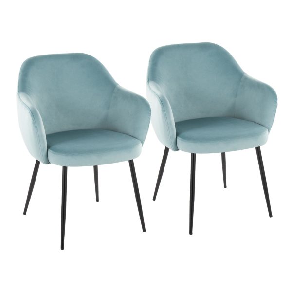 Buena Light Blue Velvet Contemporary Dining Chairs Black Metal Set of 2 1